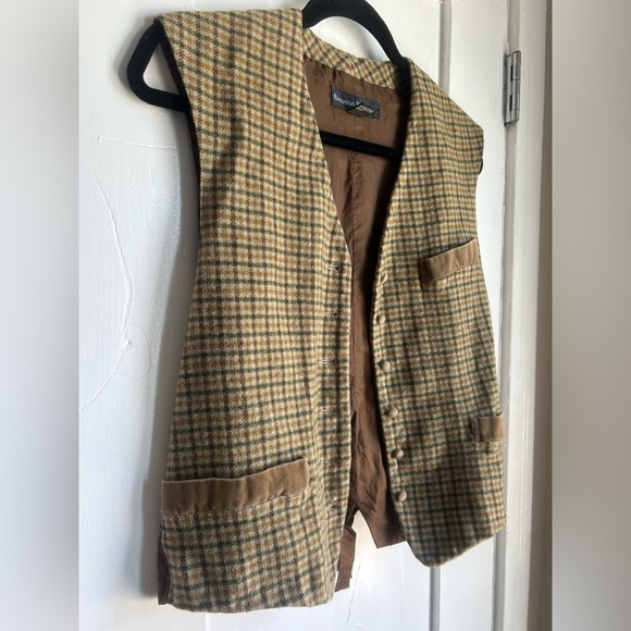 Vintage Banana Republic Brown & Tan Plaid Wool Vest (M) - Picture 4 of 5